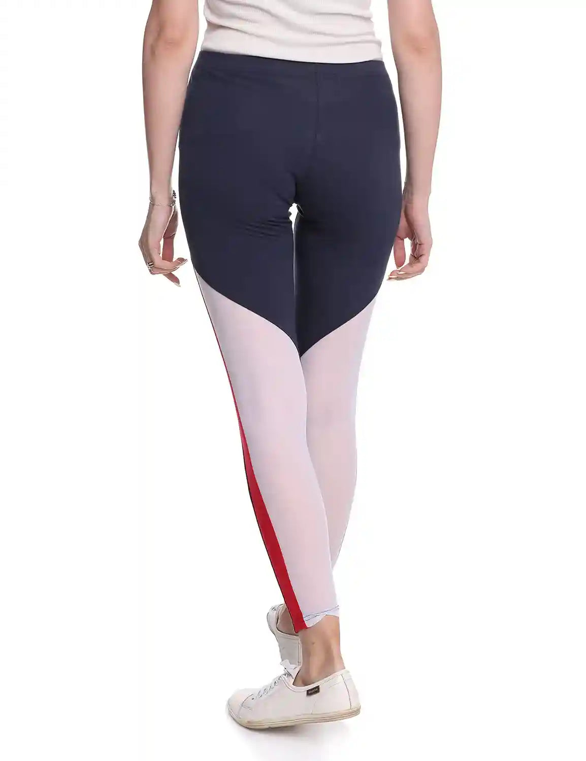 ankle Length Color-Block Sheer Panel Training Tights for Women - Safqqa Egypt