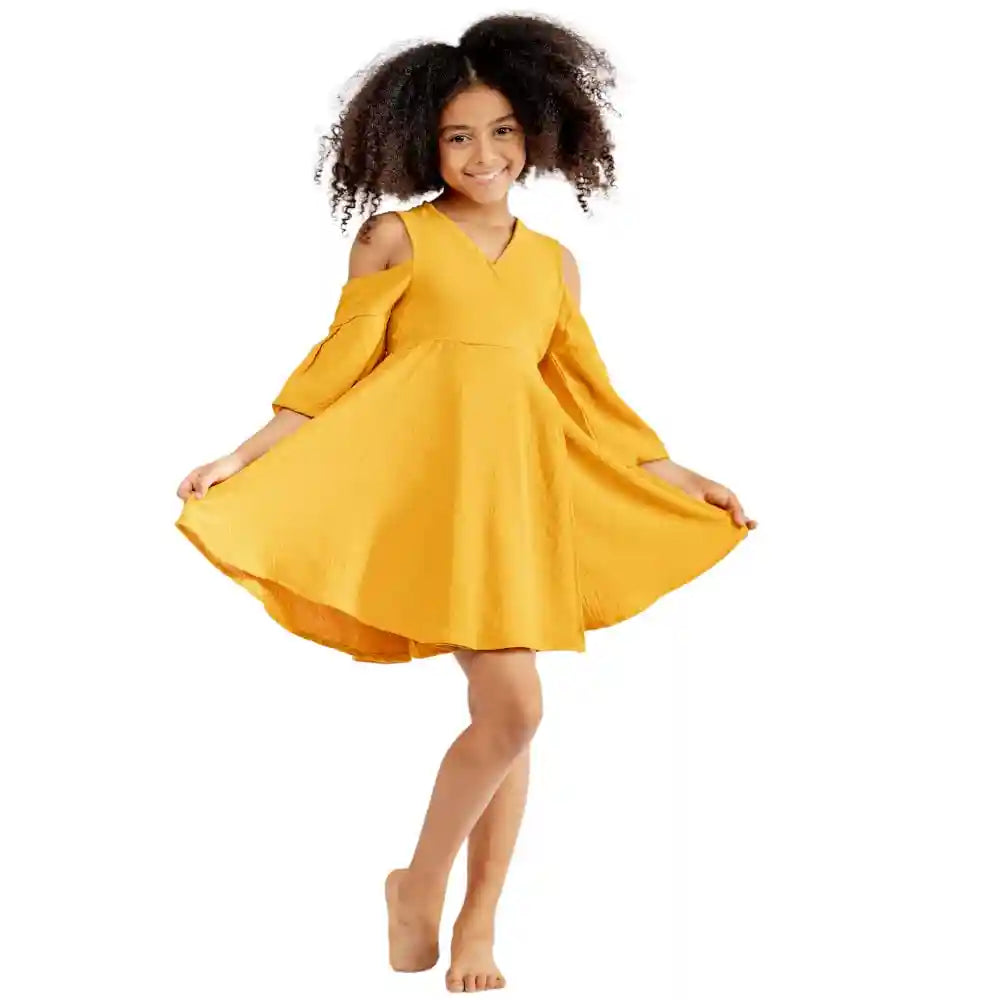 Teddy Dress For Girls -Mustard- - Safqqa Egypt