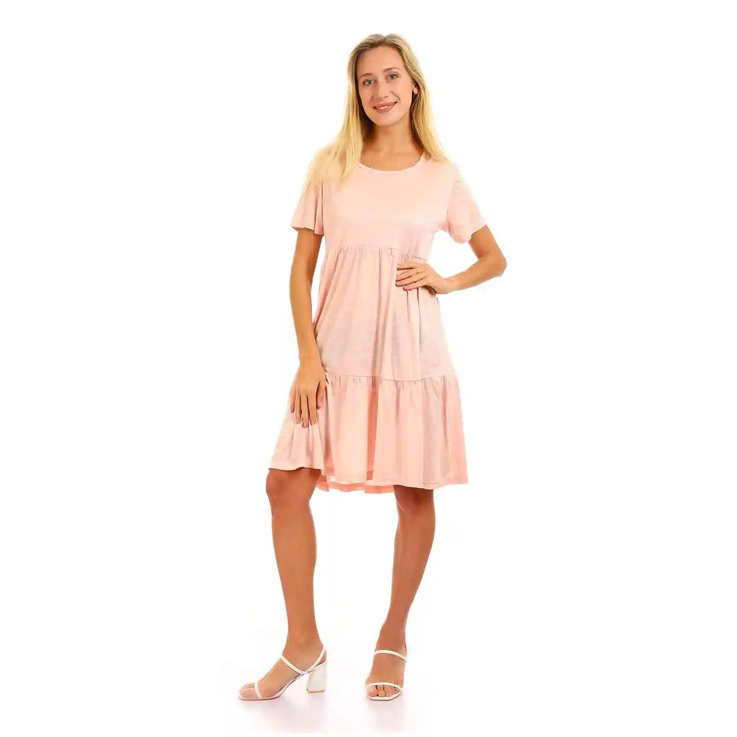 JAMILA Women Round Short Sleeves Tiered Dress DRESS - Safqqa Egypt