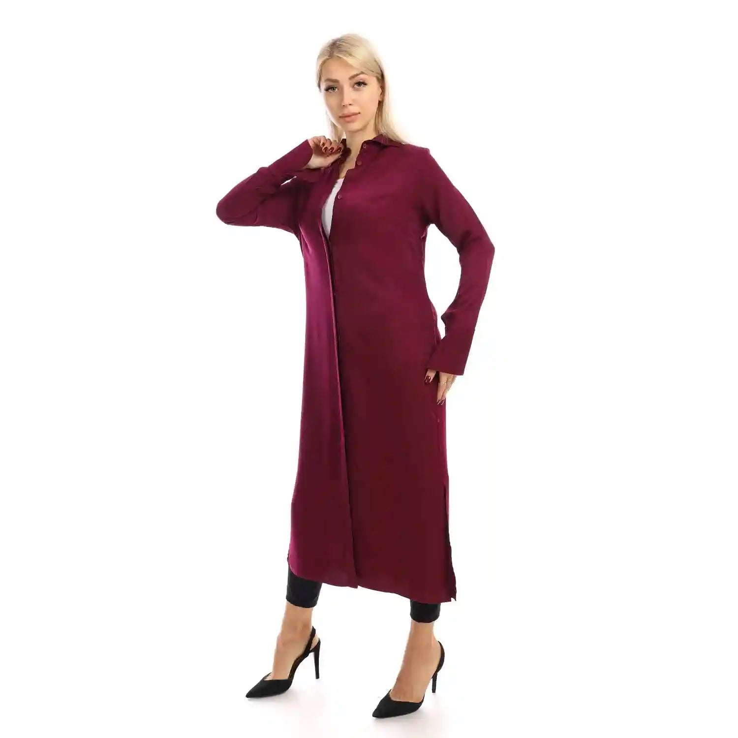 Jamila Women long sleeves soft satin buttoned shirt dress - Safqqa Egypt