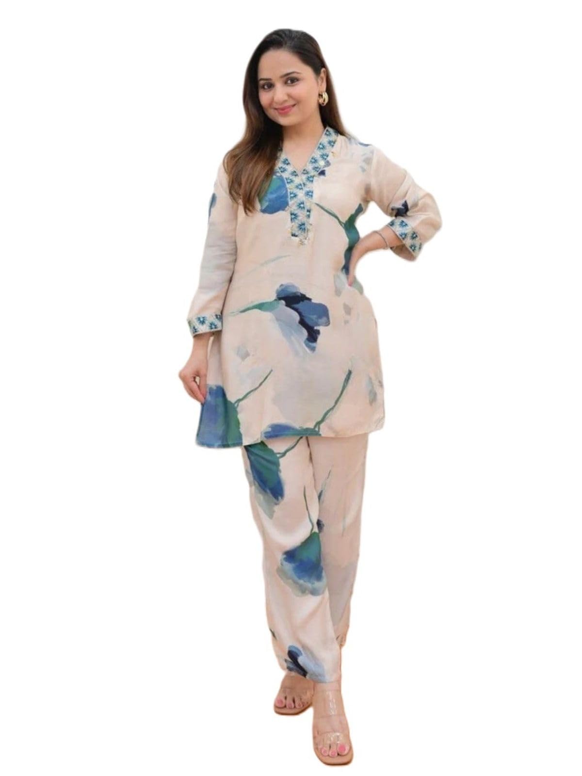 GRECIILOOKS Rayon Floral Regular Fit Stylish Kurta Ethnic for Sleeve Women