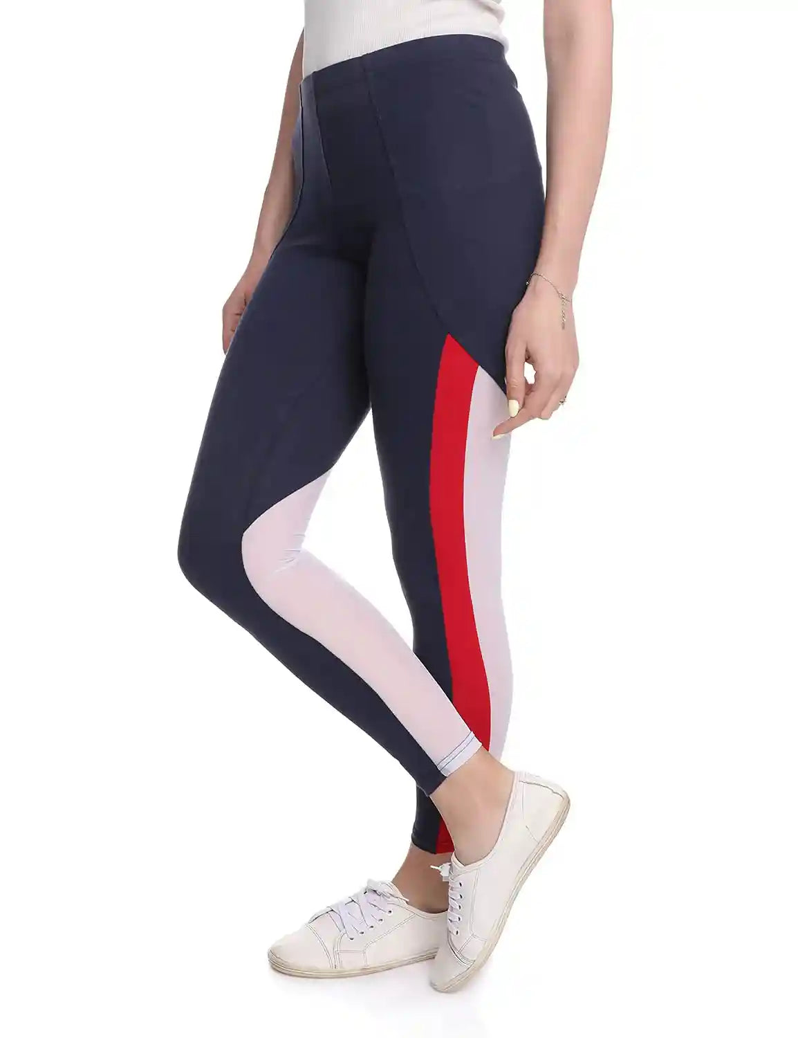 ankle Length Color-Block Sheer Panel Training Tights for Women - Safqqa Egypt