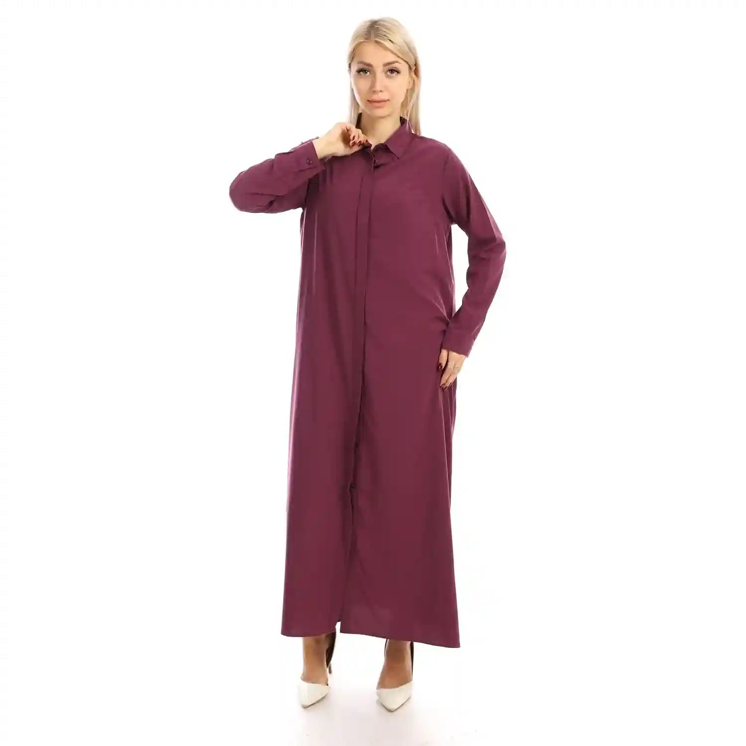 Jamila Women plain soft maxi shirt dress - Safqqa Egypt