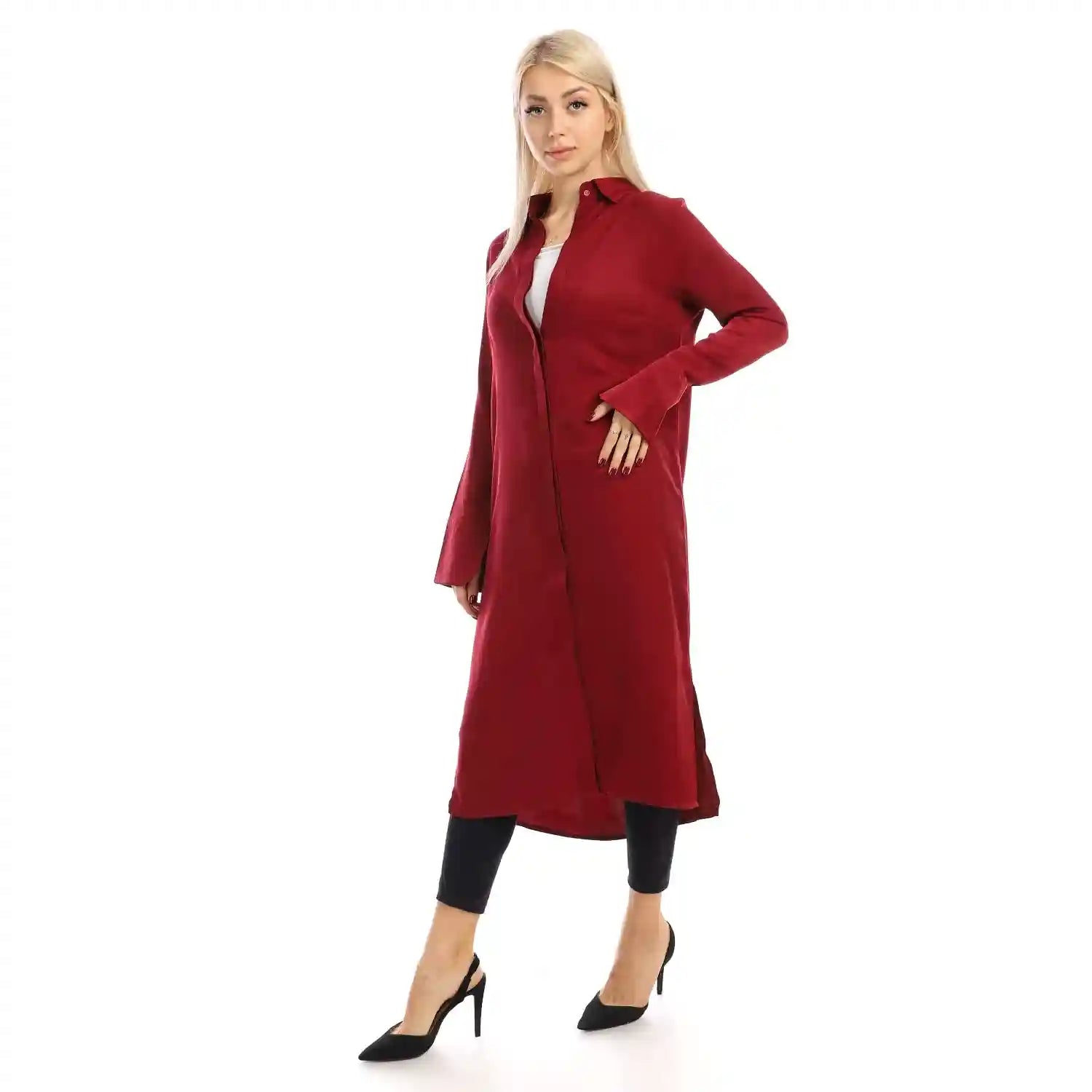 Jamila Women long sleeves soft satin buttoned shirt dress - Safqqa Egypt