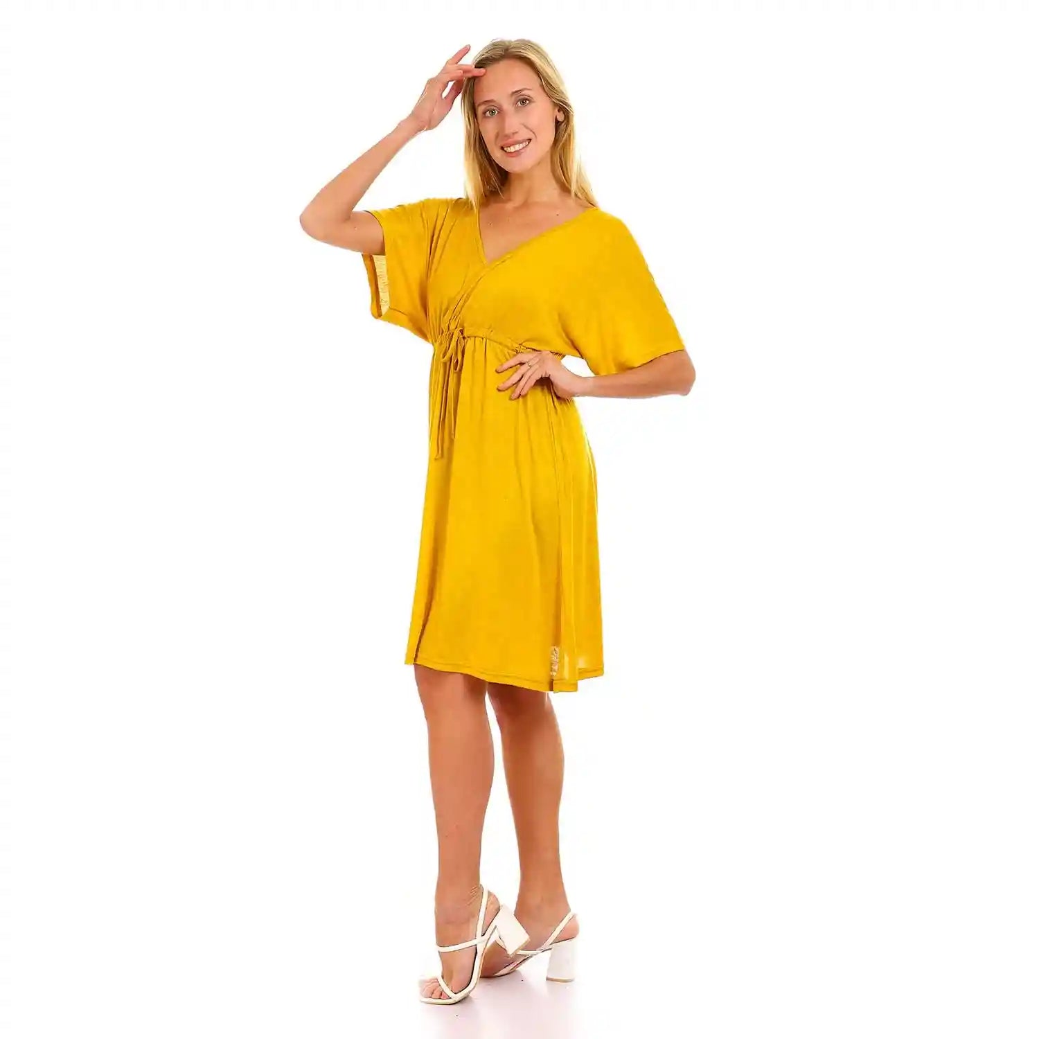 JAMILA Women Deep V neck Dress With Waist Drawstring DRESS - Safqqa Egypt