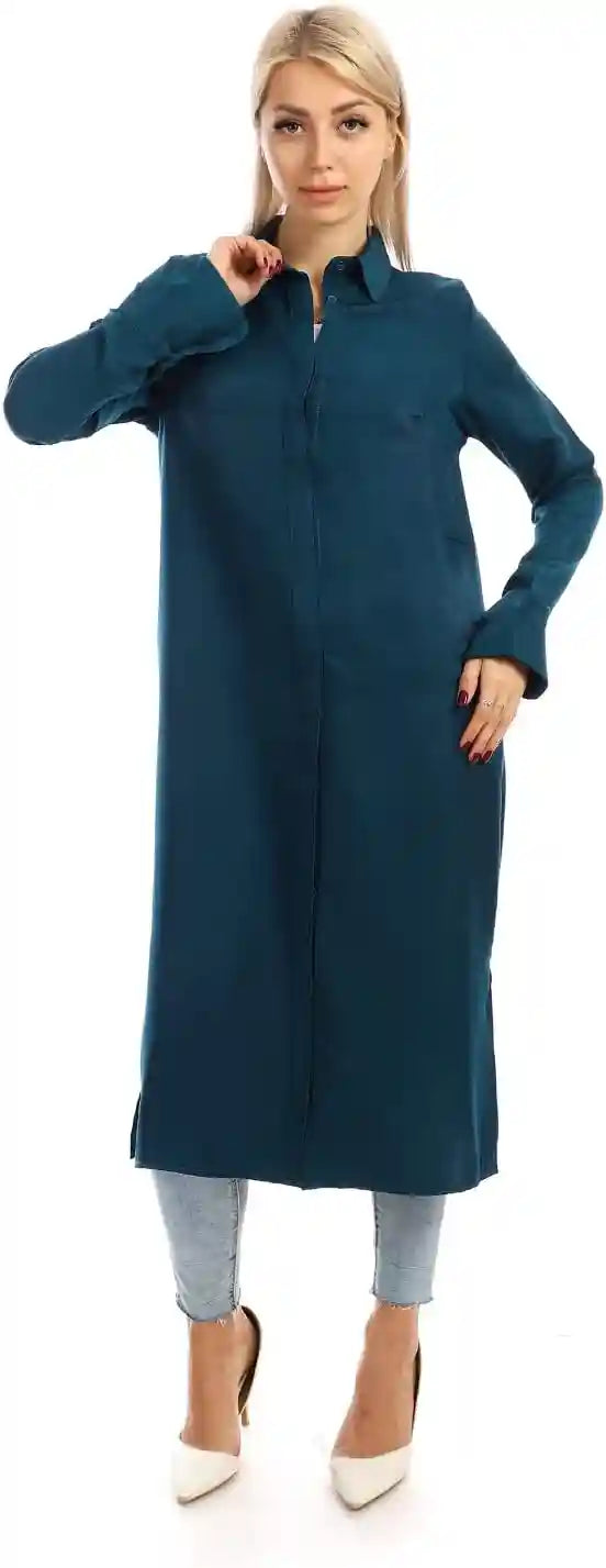 Jamila Women long sleeves soft satin buttoned shirt dress - Safqqa Egypt