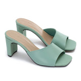 womens Curved Mid Heel Mule Heeled Sandal