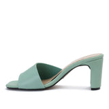 womens Curved Mid Heel Mule Heeled Sandal