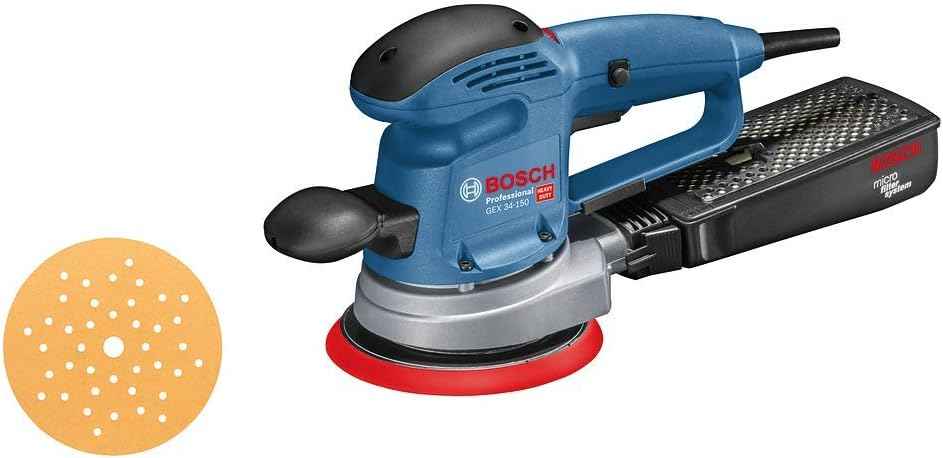 Bosch Professional 601372870 random orbit sander GEX 34-150 (240 V, incl. sanding disc dia. 150 mm, C470 sheet for wood, extraction adapter, in cardboard box) - Safqqa Egypt