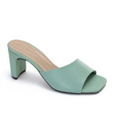 womens Curved Mid Heel Mule Heeled Sandal