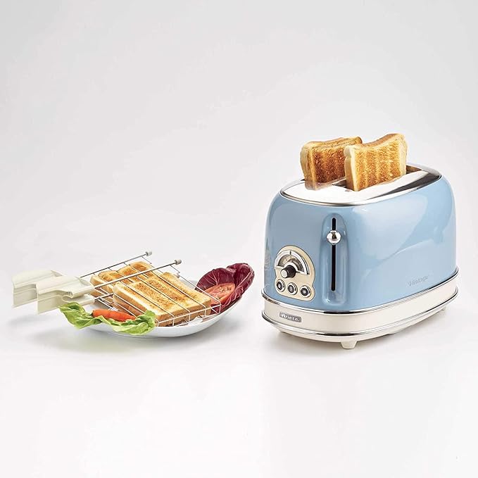Ariete Vintage 2 Slice Toaster 155, Toaster with 6 Toasting Levels, Automatic Ejection, Defrost Function, Removable Crumb Tray, Stainless Steel Body, 810W, Beige - Safqqa Egypt