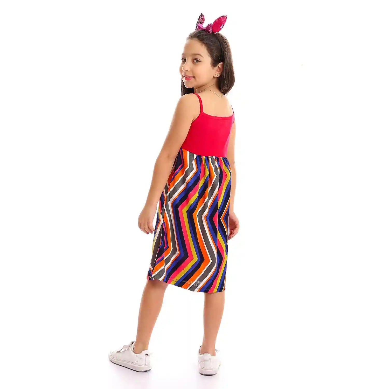 Kady girls Spaghetti Sleeves Self Pattern Dress - Safqqa Egypt