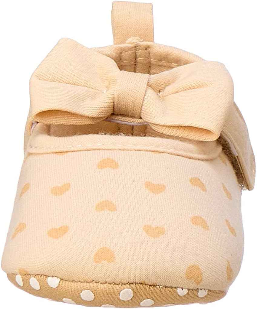 Mix & Max Hearts-Pattern Bow-Detail Mary Jane Shoes for Girls - Beige, 9 - 12 Months - Safqqa Egypt