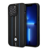 حافظة CG Mobile BMW iPhone 14 Pro max من مجموعة التوقيعات، باللون الأسود، خطوط مطبوعة ساخنة، جلد حقيقي، امتصاص الصدمات، سهلة التركيب، متينة، مع شعار التوقيع.