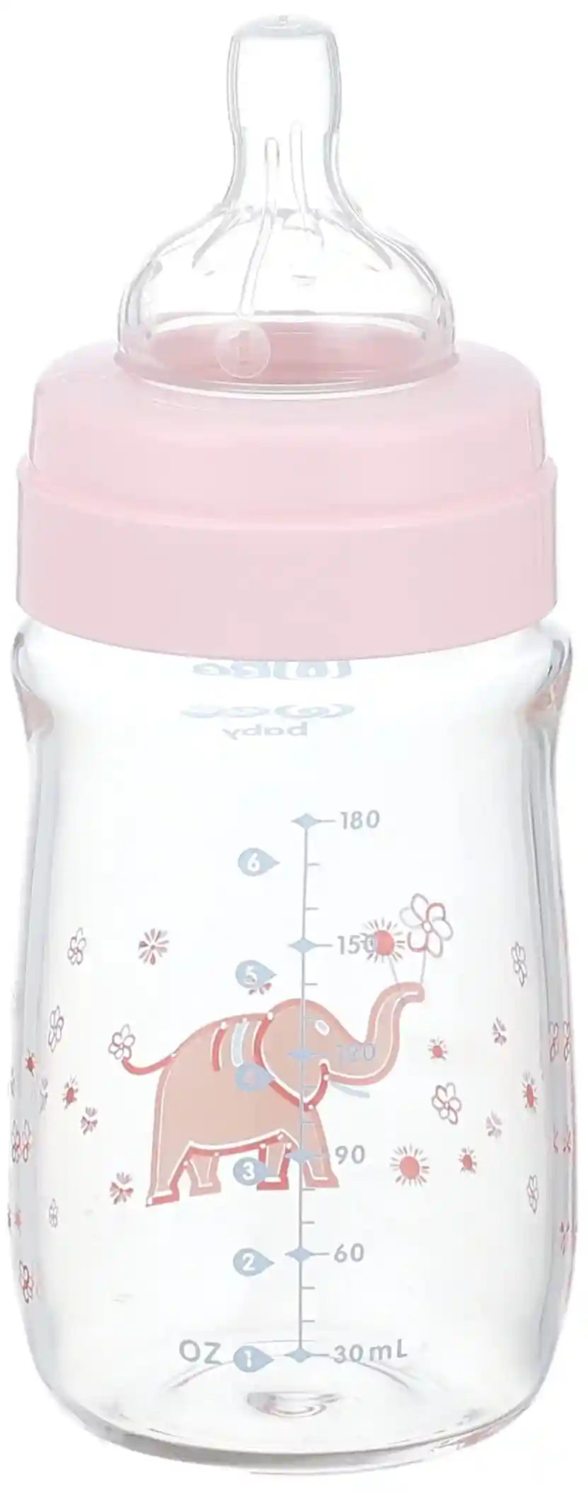 Wee Baby 140 Heat Resistant Glass Feeding Bottle with Wide Silicone Teat, 180 ml - Pink - Safqqa Egypt