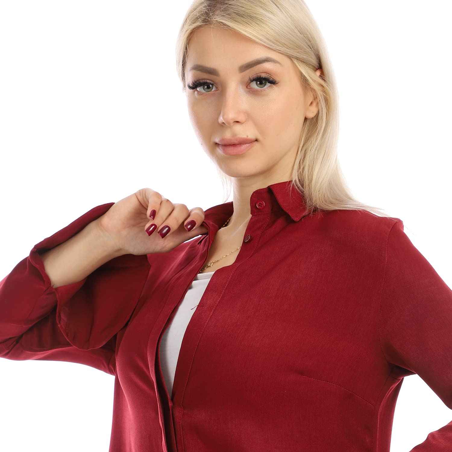 Jamila Women long sleeves soft satin buttoned shirt dress - Safqqa Egypt