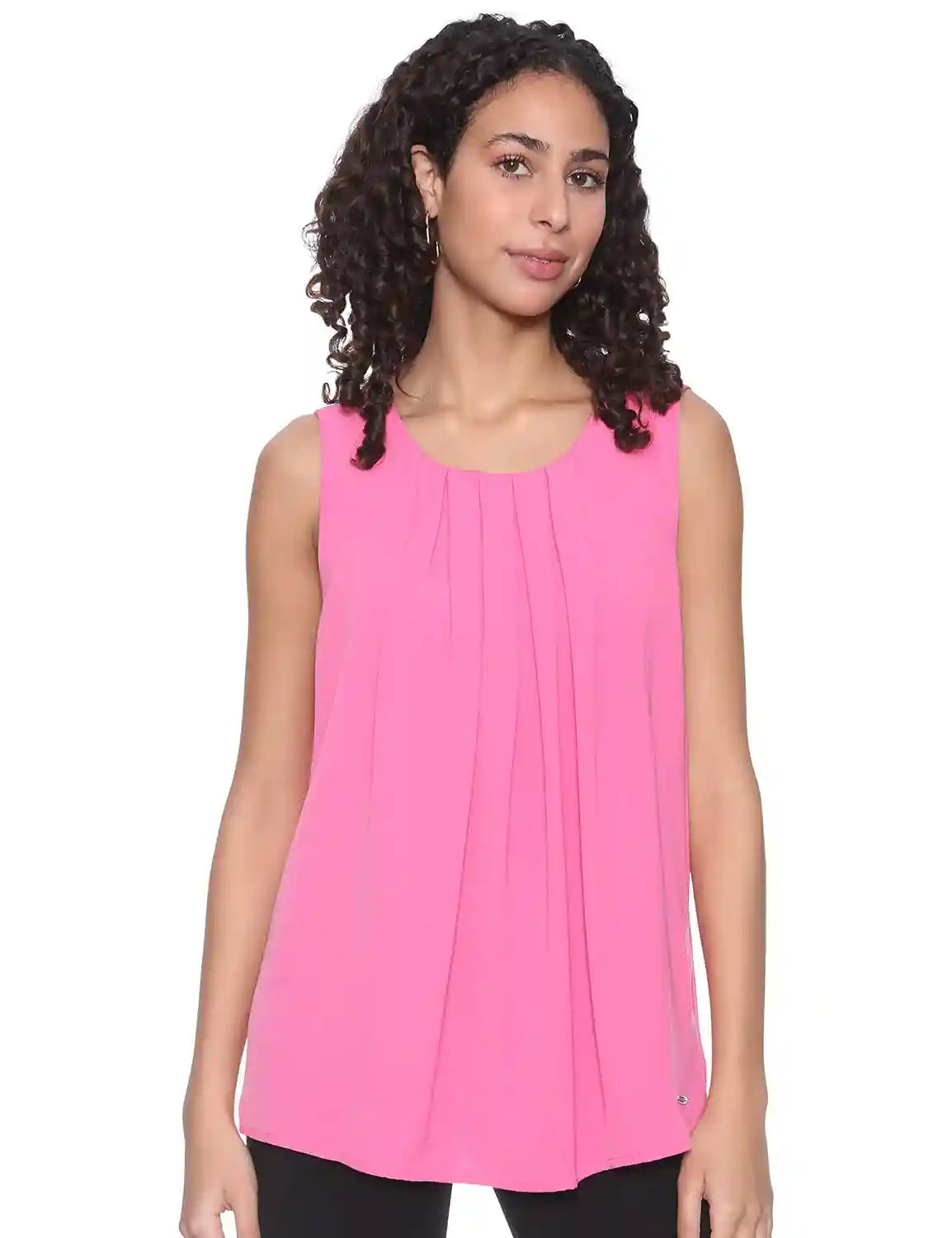Dalydress Plain Front Pleats Sleeveless Round Neck Polyester Blouse for Women - Safqqa Egypt