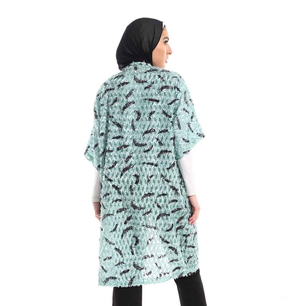 JAMILA Women Eyelash Open Neckline Long Cardigan SWEATER - Safqqa Egypt