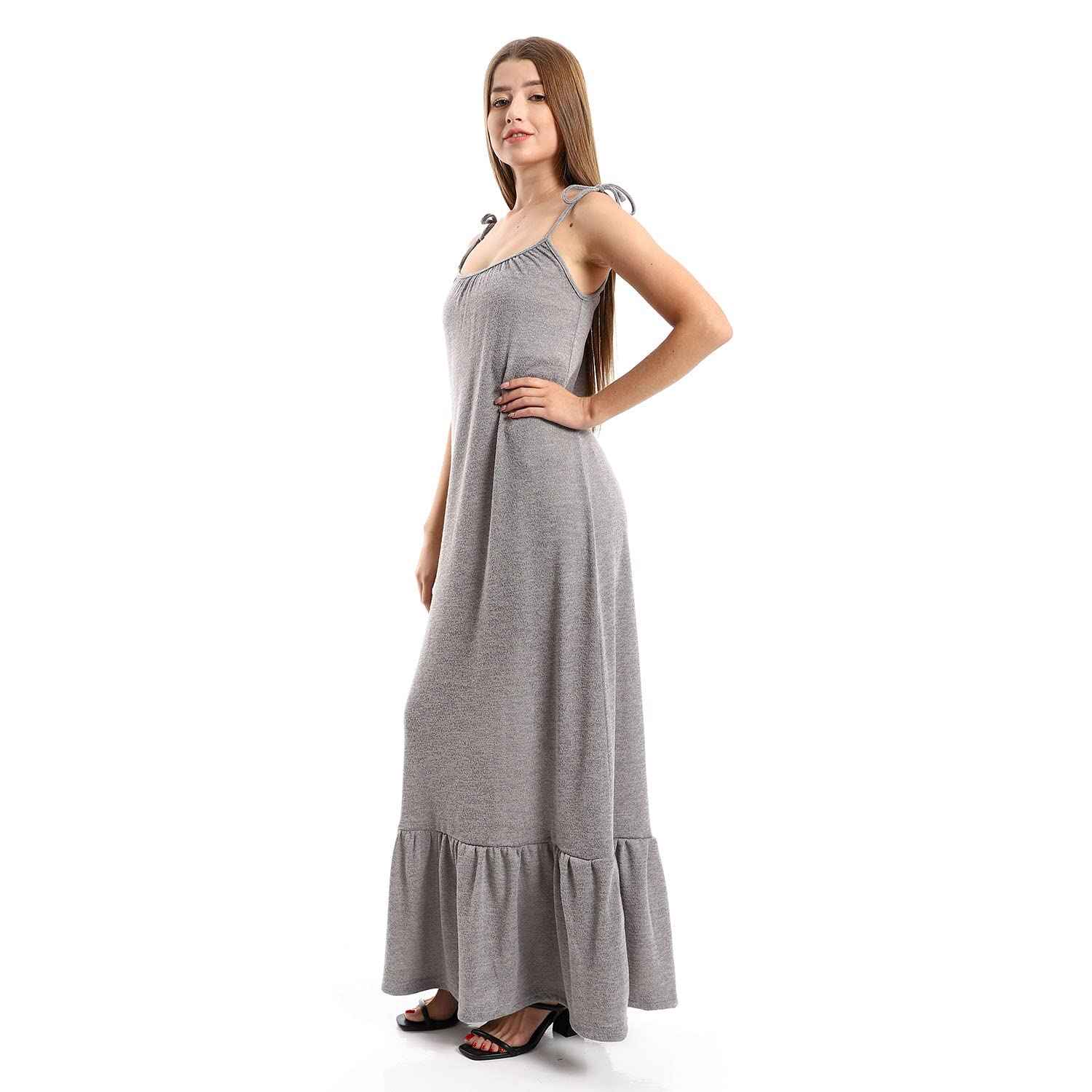JAMILA Women Knitted Wide Round Collar Tiered Casual Dress DRESS - Safqqa Egypt