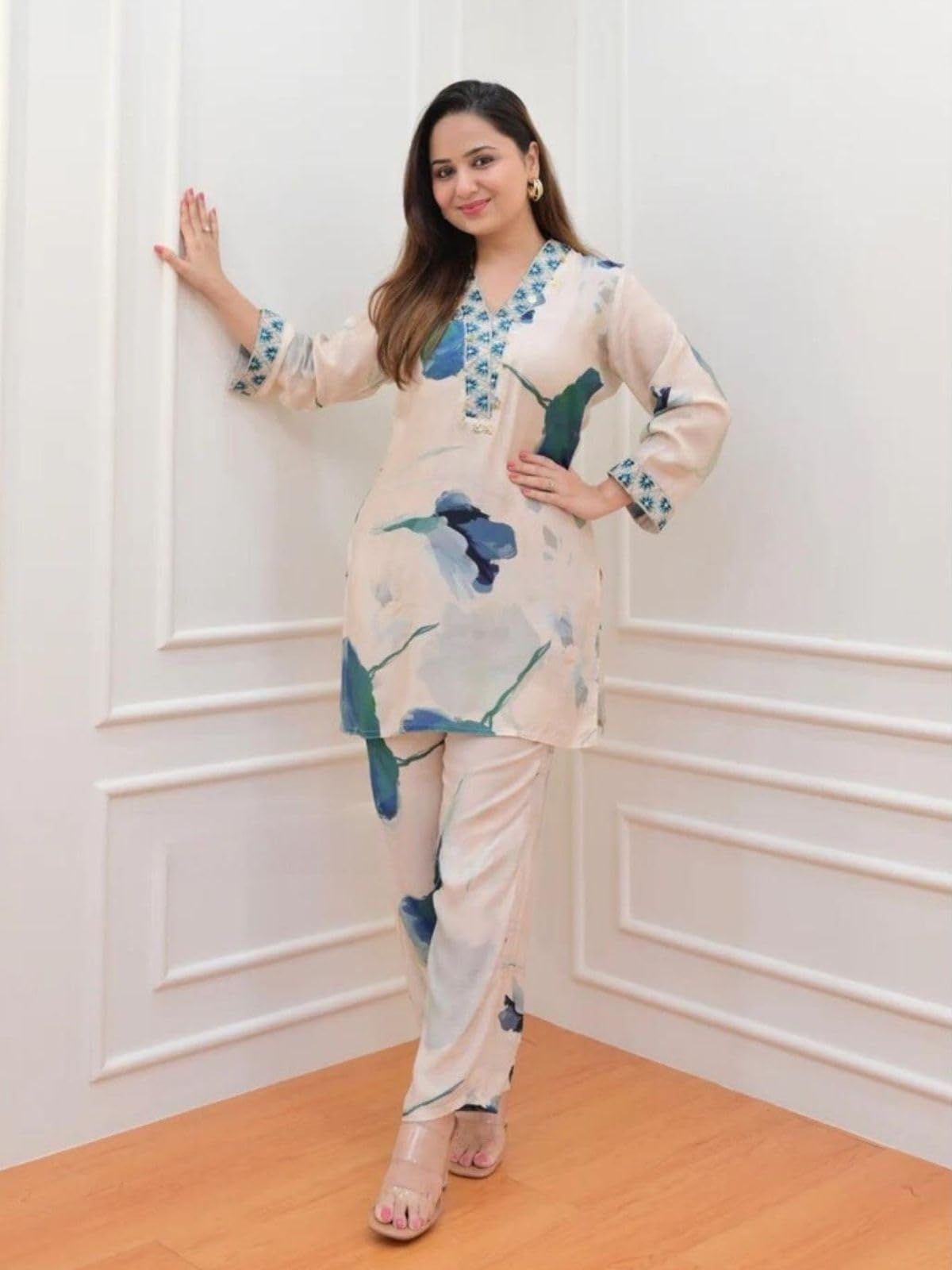 GRECIILOOKS Rayon Floral Regular Fit Stylish Kurta Ethnic for Sleeve Women