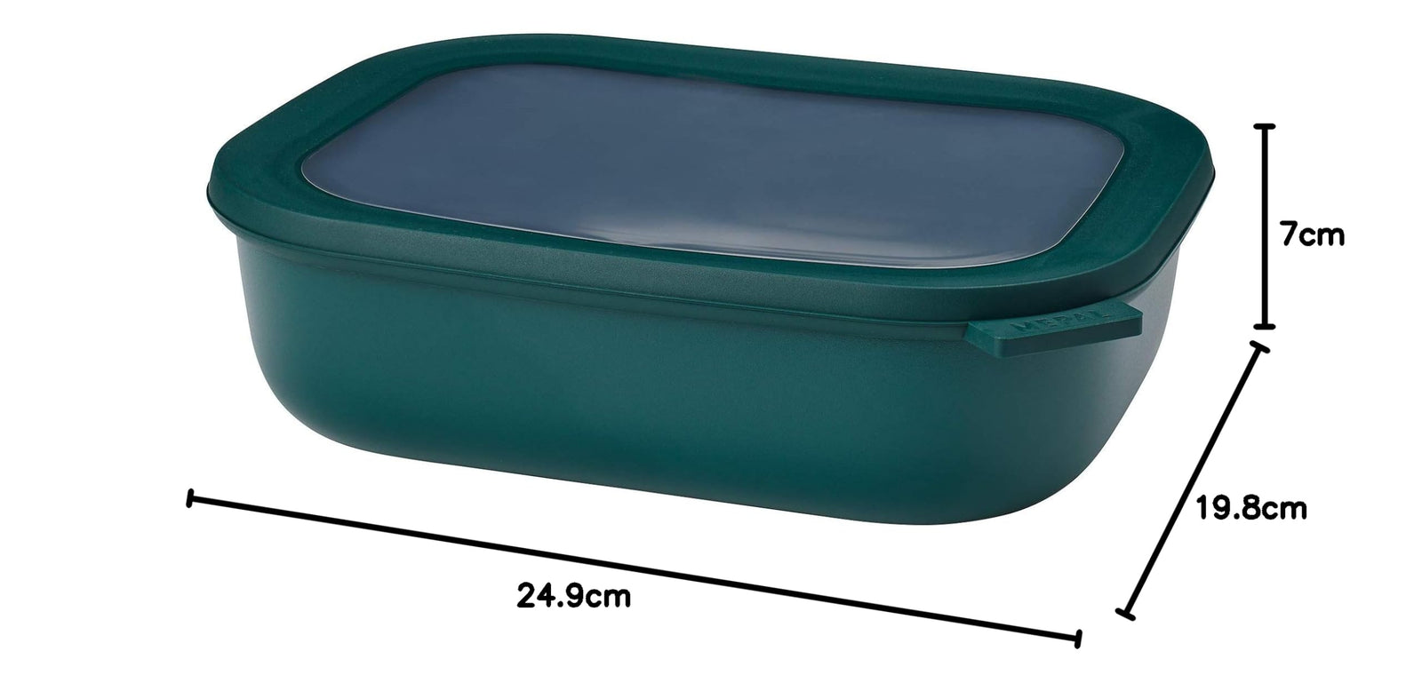 وعاء متعدد الاستخدامات من Mepal موديل Cirqula مستطيل الشكل بسعة 2000 مل / 68 أونصة هو الحل المثالي للتخزين والتقديم في المطبخ. غطاء محكم ومضاد للتسرب للحفاظ على نضارة الطعام