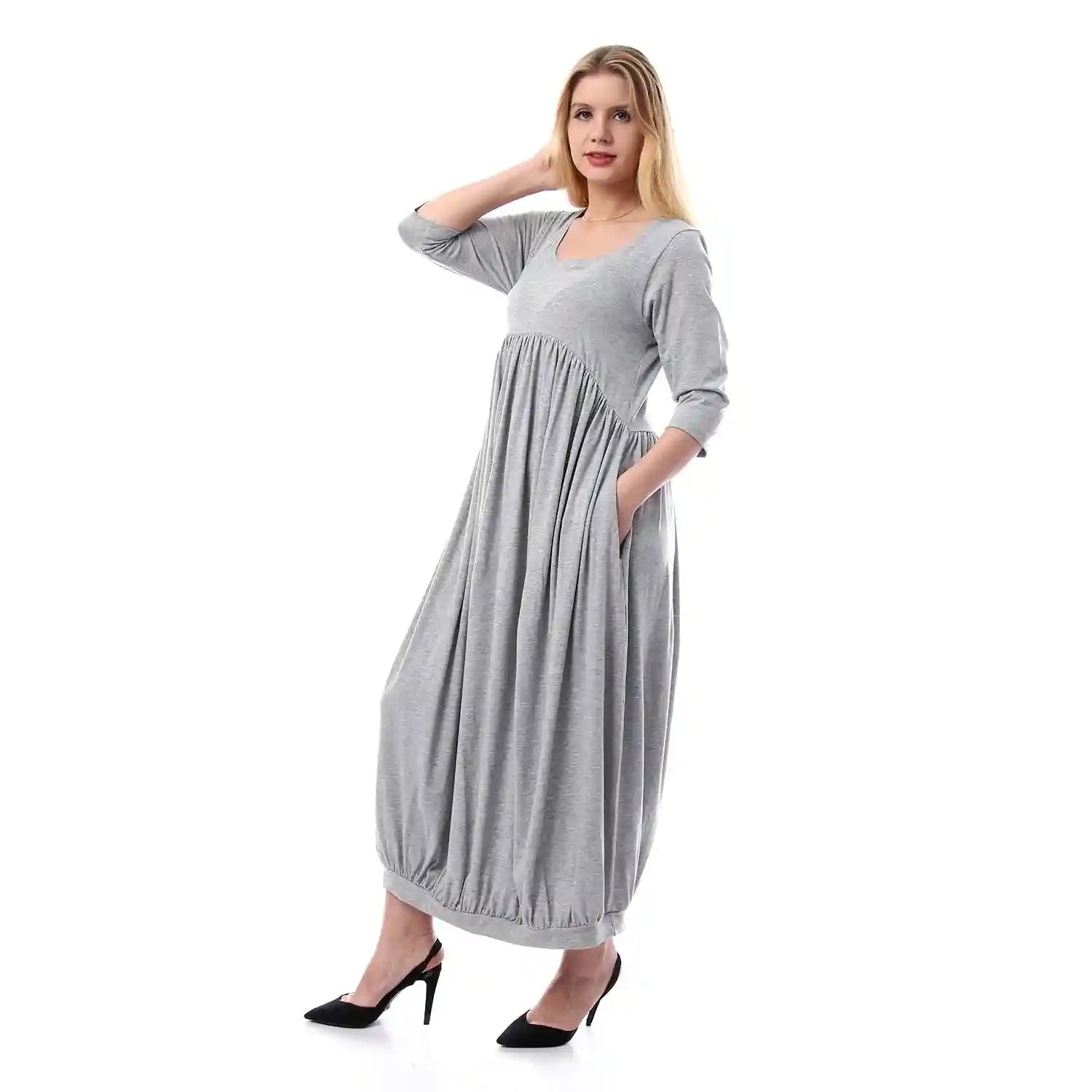 Jamila Women Elbow Sleeves Solid Dress - Safqqa Egypt