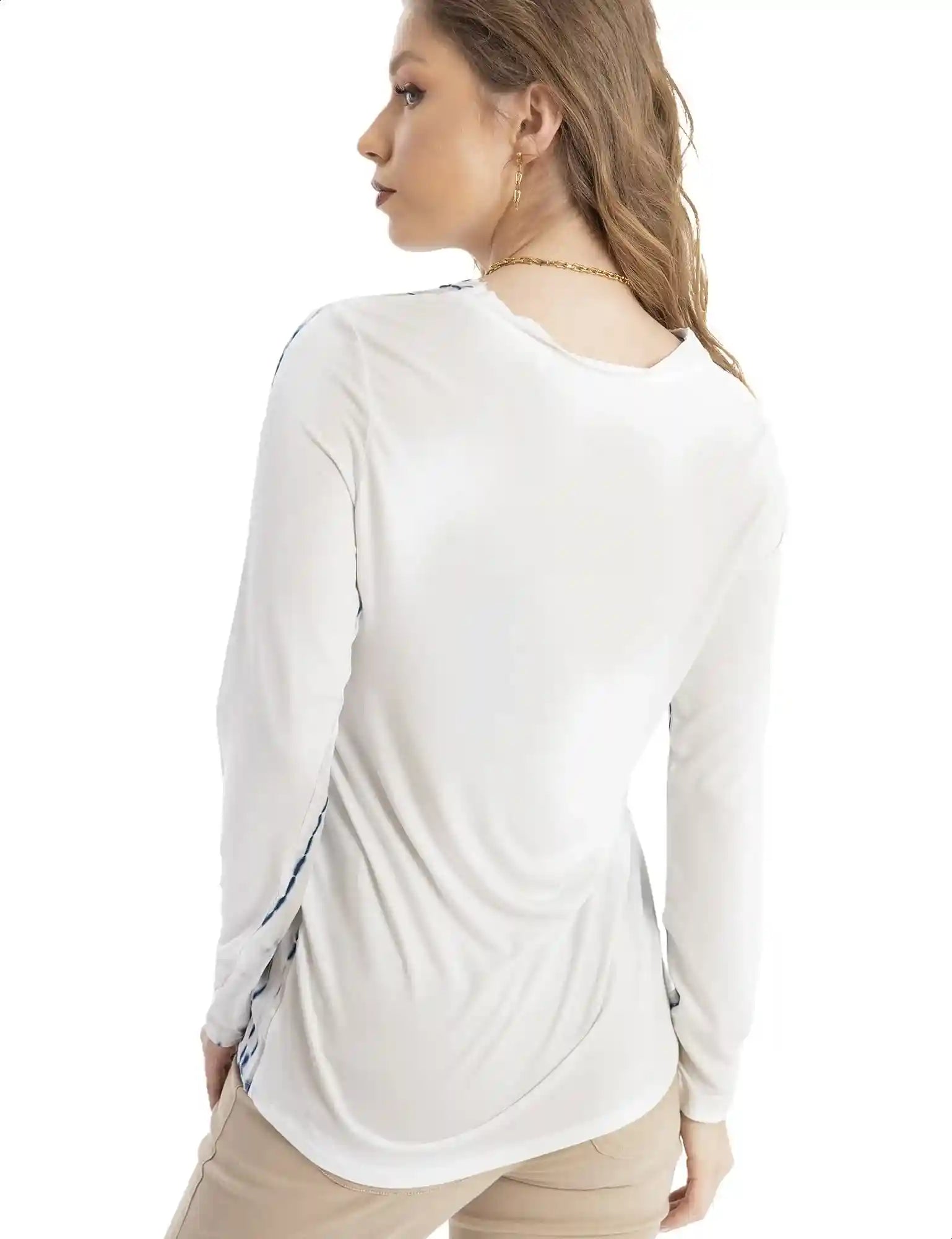 Dalydress Dare Printed Round Neck Long Sleeves Contrast Basic Back Blouse for Women - Safqqa Egypt