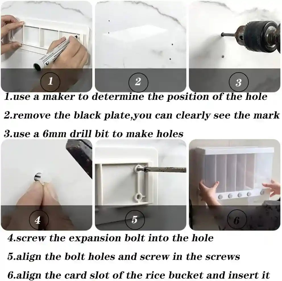 Kitchen Shelf Organizer (Transparent-5-6) Food Storage Boxes Airtight Food Storage ContainersLarge Wall Mounted Dry Food Dispenser Rice Bucket,6-Grid Rice Storage Dry Grain Storage Dried 10L - Safqqa Egypt