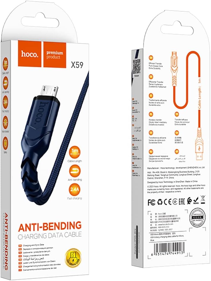 كابل هوكو X59 فيكتوري للشحن ونقل البيانات (2.4A – 1 متر) – USB-A إلى Micro-USB