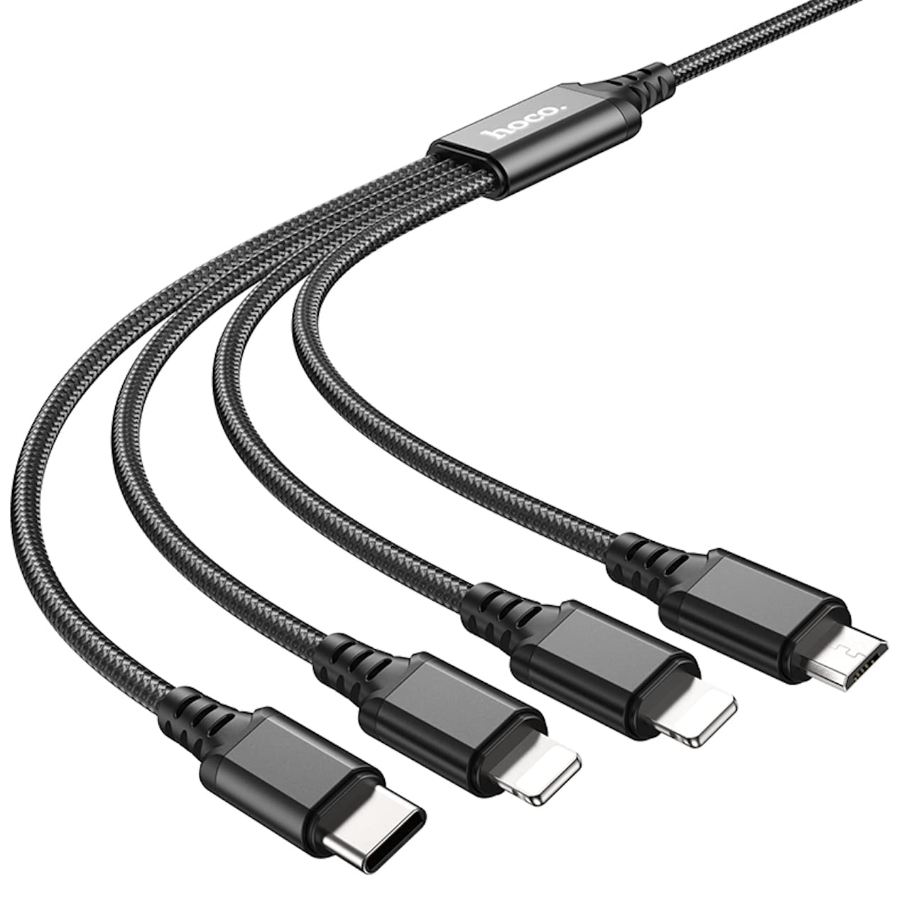 كابل شحن هوكو X76 4 في 1 – يو إس بي A إلى تايب C / مايكرو USB / لايتنينج (1 متر – 2A)