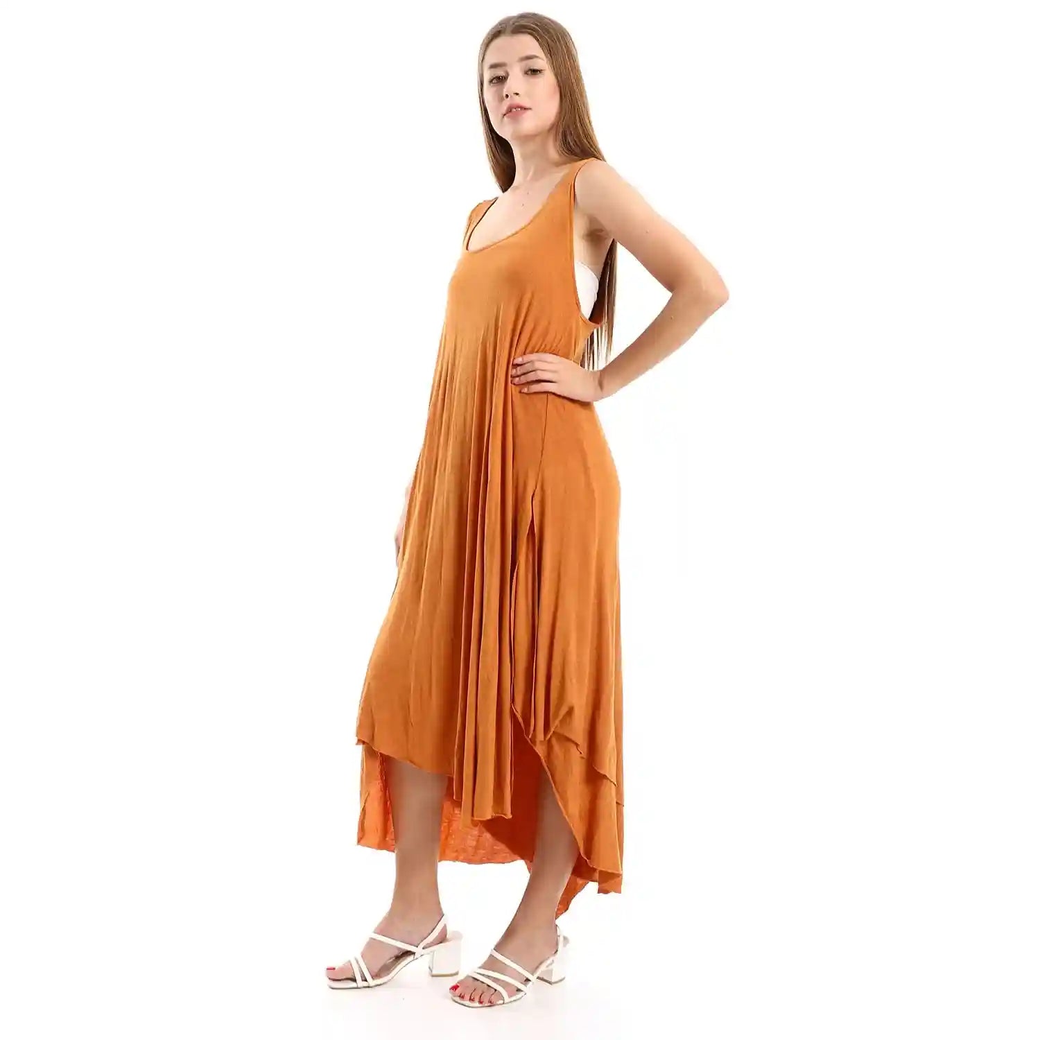 Jamila Women High Low Deep Round Casual Dress With Side Slits - Safqqa Egypt