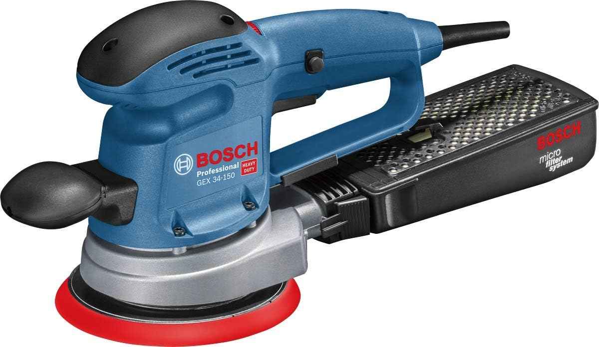 Bosch Professional 601372870 random orbit sander GEX 34-150 (240 V, incl. sanding disc dia. 150 mm, C470 sheet for wood, extraction adapter, in cardboard box) - Safqqa Egypt