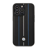 حافظة CG Mobile BMW iPhone 14 Pro max من مجموعة التوقيعات، باللون الأسود، خطوط مطبوعة ساخنة، جلد حقيقي، امتصاص الصدمات، سهلة التركيب، متينة، مع شعار التوقيع.