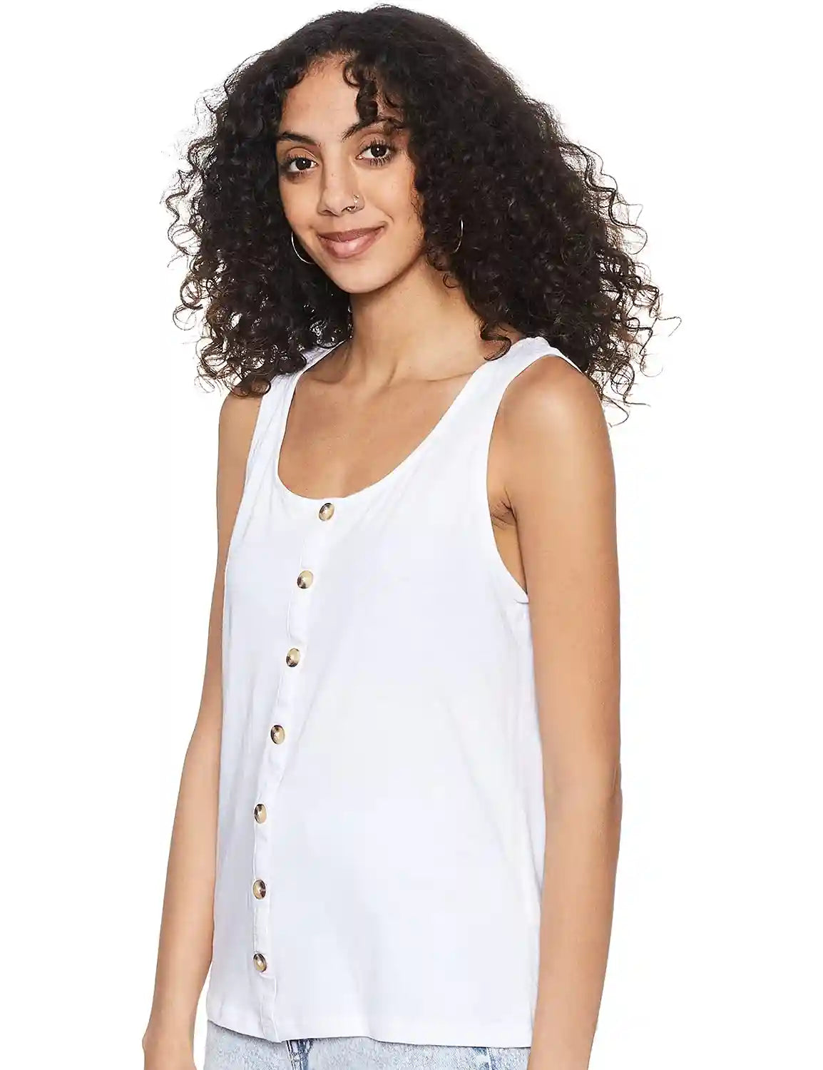 Matalan Plain Front Buttons Sleeveless Round Neck Top for Women - Safqqa Egypt