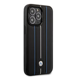 حافظة CG Mobile BMW iPhone 14 Pro max من مجموعة التوقيعات، باللون الأسود، خطوط مطبوعة ساخنة، جلد حقيقي، امتصاص الصدمات، سهلة التركيب، متينة، مع شعار التوقيع.