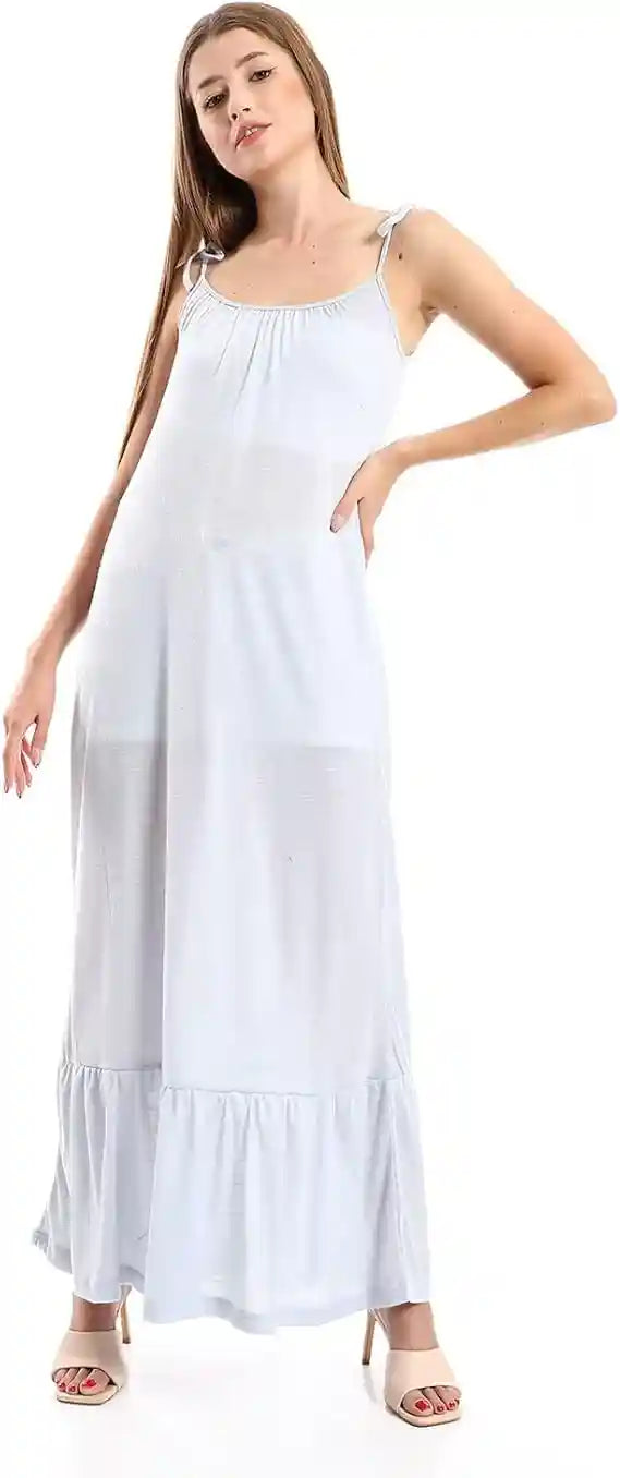 JAMILA Women Knitted Wide Round Collar Tiered Casual Dress DRESS - Safqqa Egypt