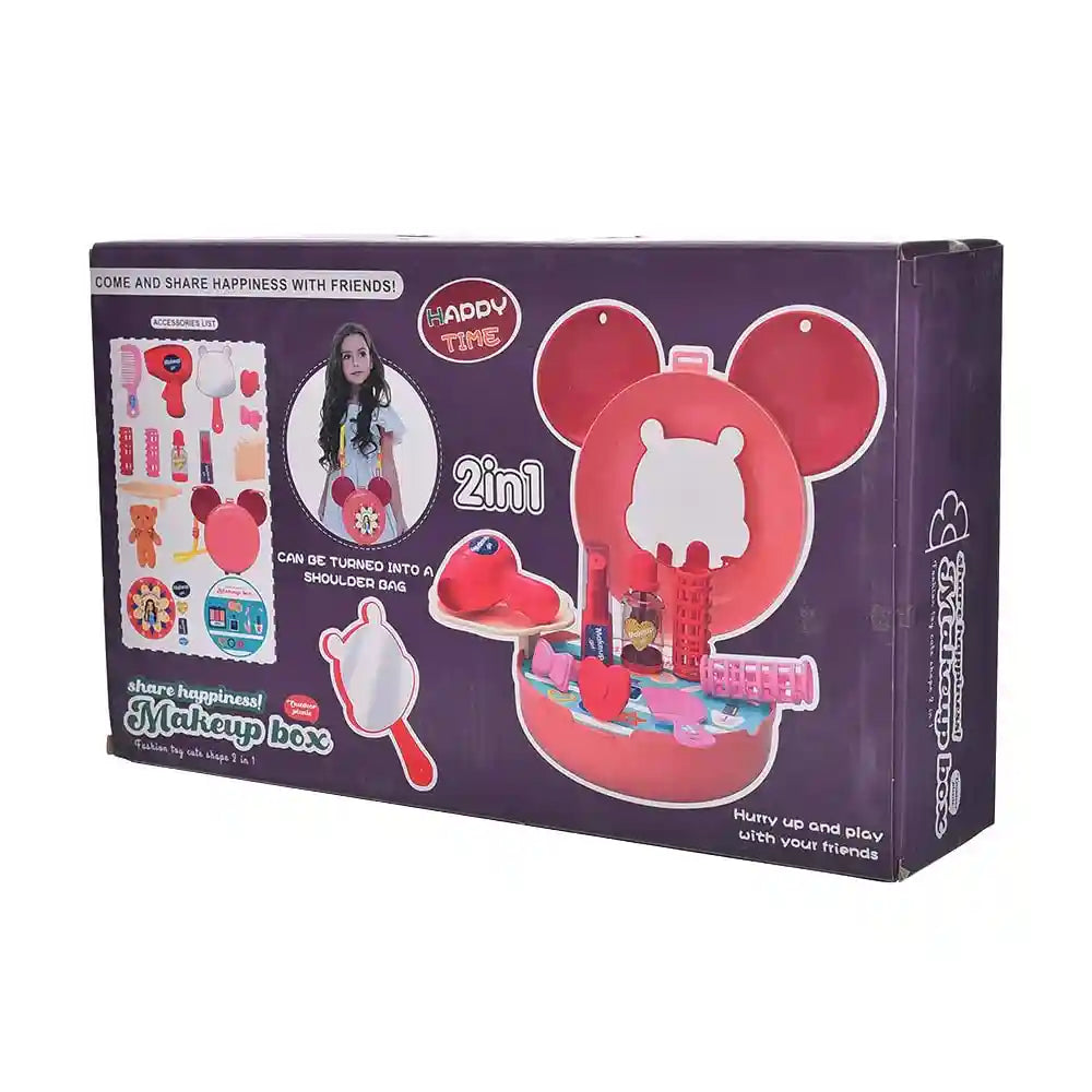 Plastic outdoor picnic make up box with teady bear and mouse design bag set of 15 pieces for kids - multi color - Safqqa Egypt