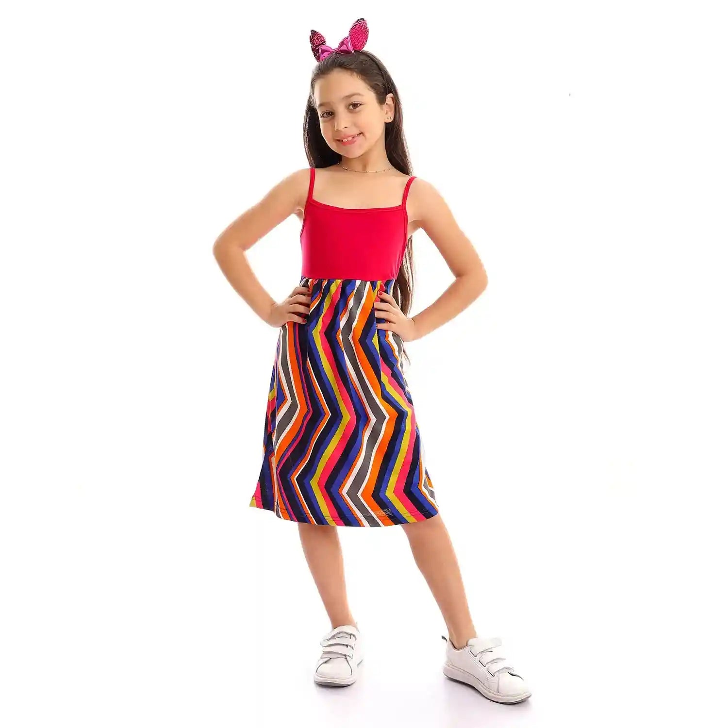 Kady girls Spaghetti Sleeves Self Pattern Dress - Safqqa Egypt