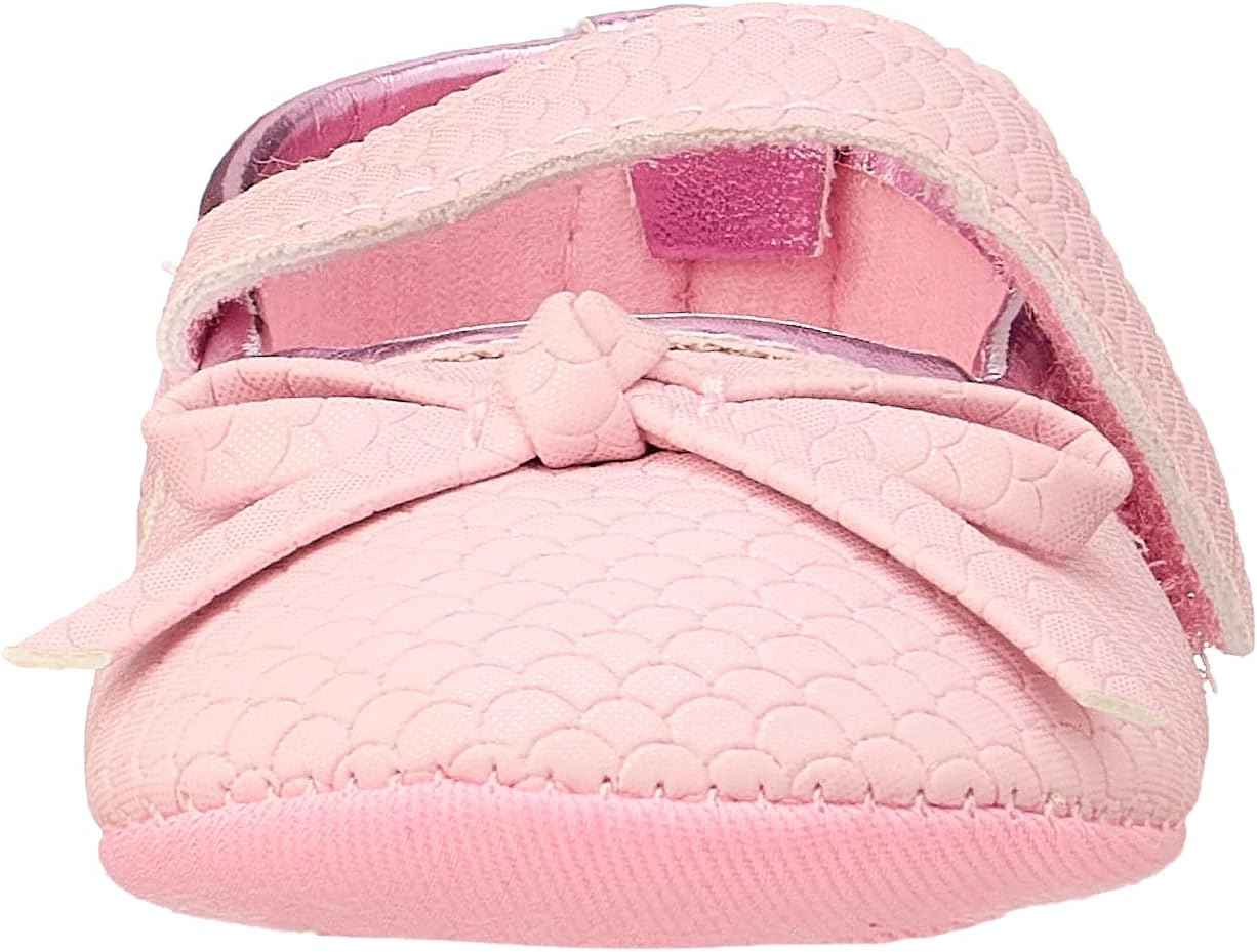Mix & Max Embossed Pattern Front Bow Velcro Strap Shoes for Girls - 0 - 6 Months - Safqqa Egypt