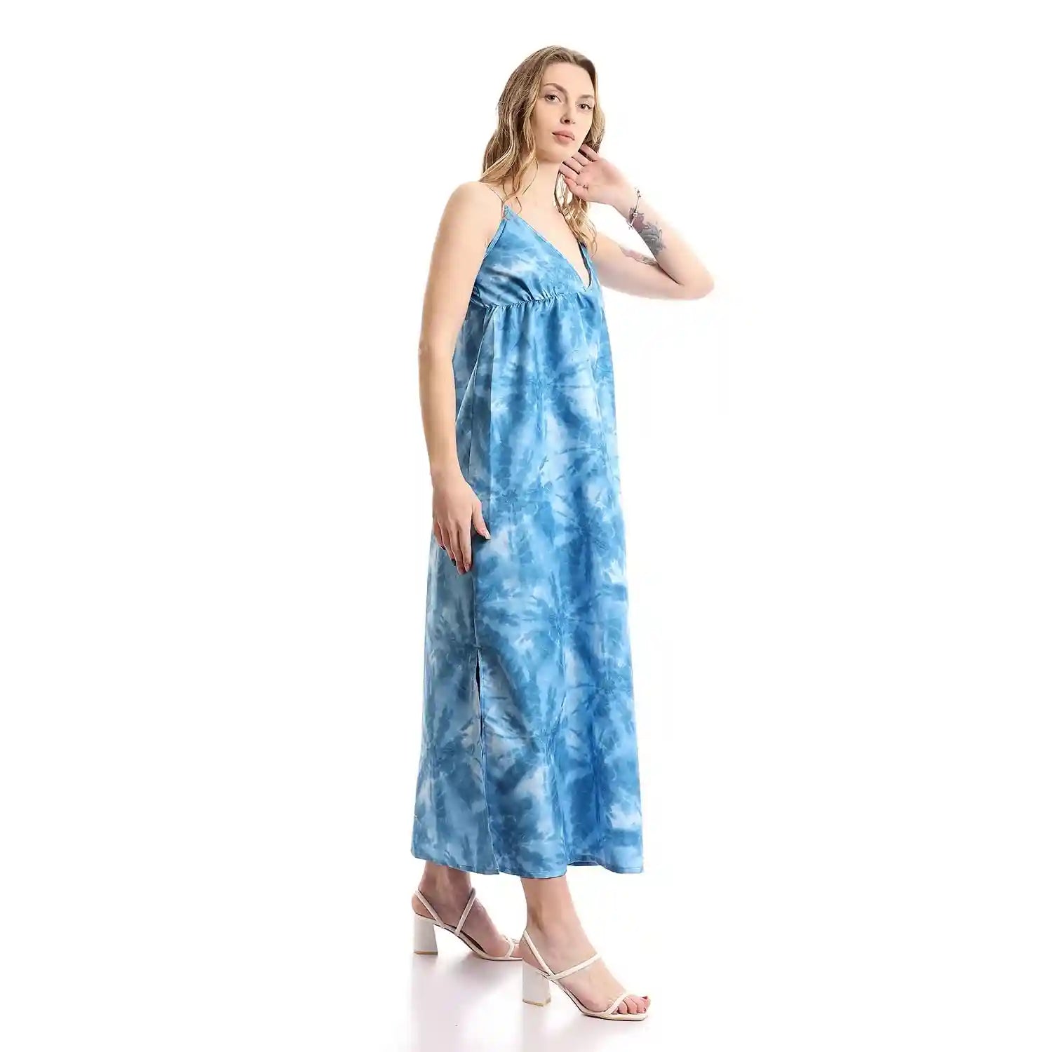EEZEEY Womens Deep v Neck Spaghetti Sleeves Tie Dye Beach Dress Deep v Neck Spaghetti Sleeves Tie Dye Beach Dress - Safqqa Egypt