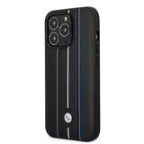 حافظة CG Mobile BMW iPhone 14 Pro max من مجموعة التوقيعات، باللون الأسود، خطوط مطبوعة ساخنة، جلد حقيقي، امتصاص الصدمات، سهلة التركيب، متينة، مع شعار التوقيع.