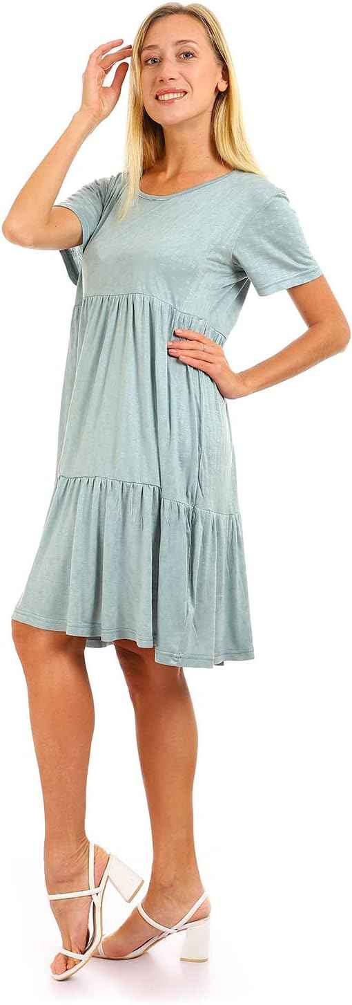 JAMILA Women Round Short Sleeves Tiered Dress DRESS - Safqqa Egypt