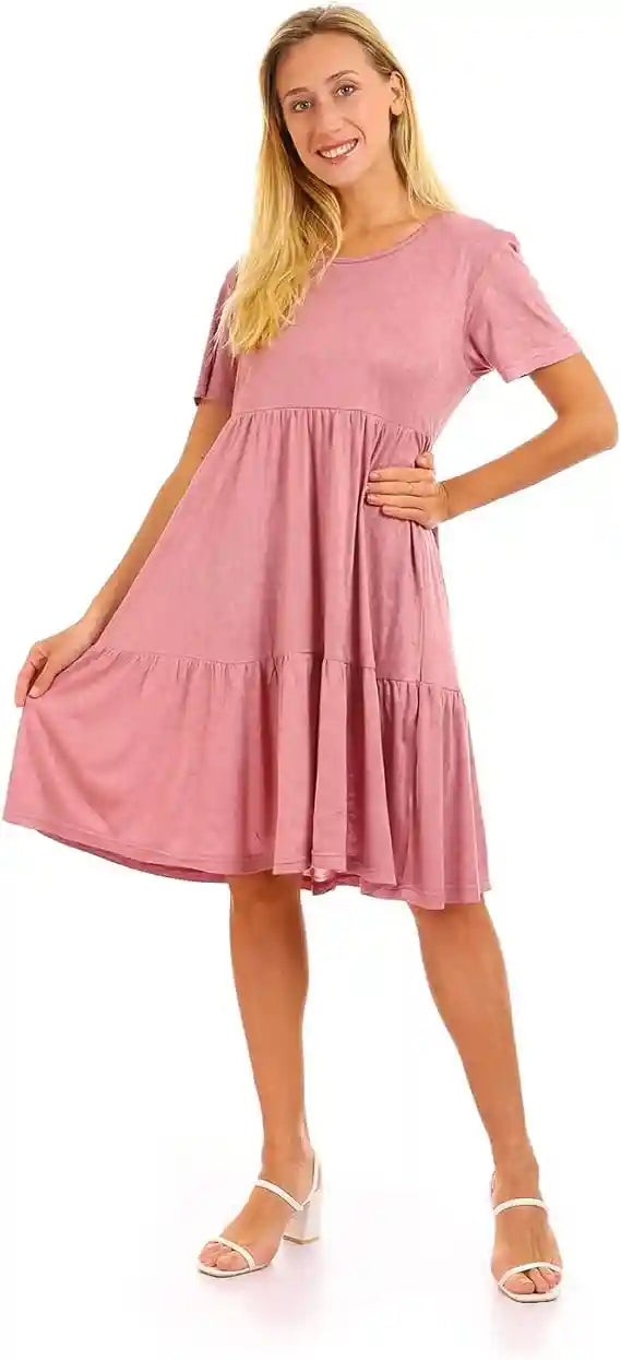 JAMILA Women Round Short Sleeves Tiered Dress DRESS - Safqqa Egypt