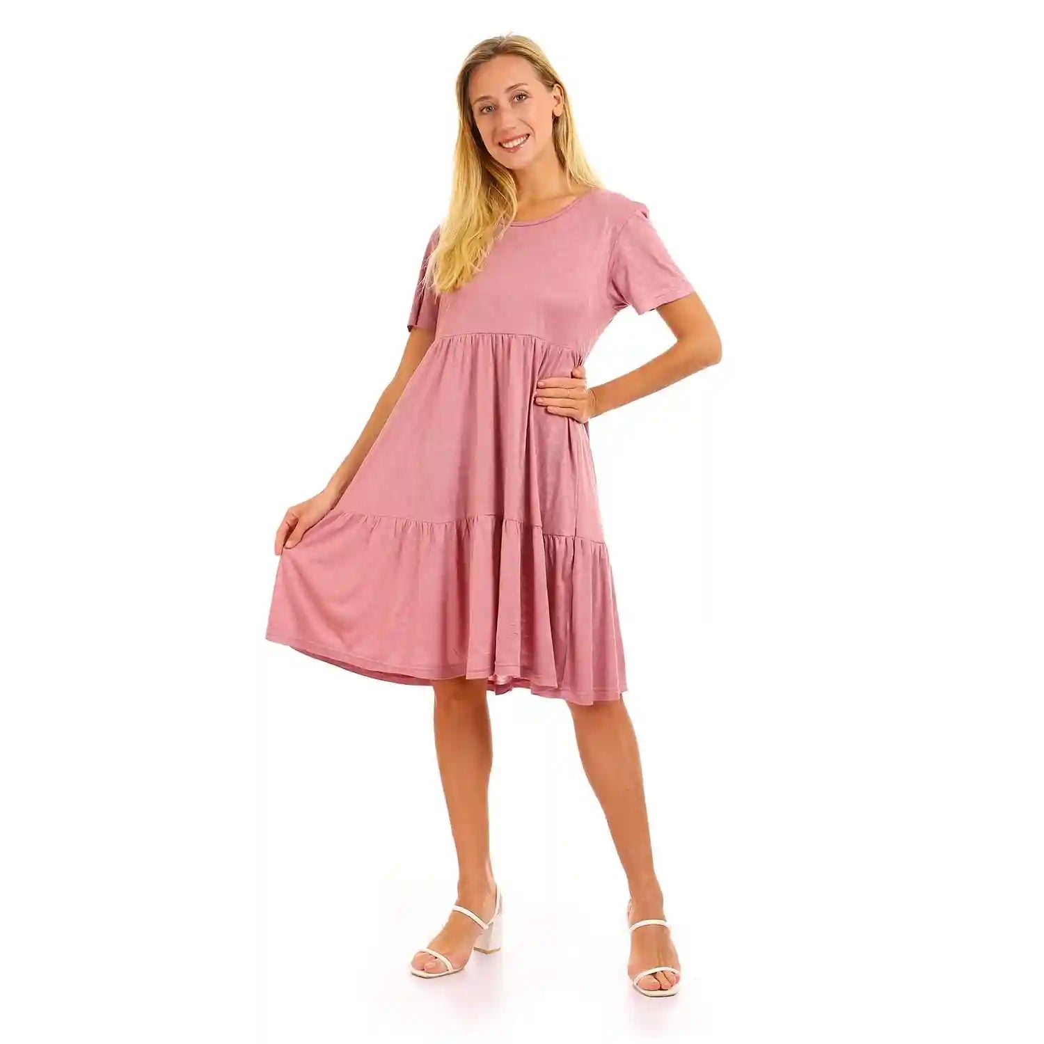 JAMILA Women Round Short Sleeves Tiered Dress DRESS - Safqqa Egypt