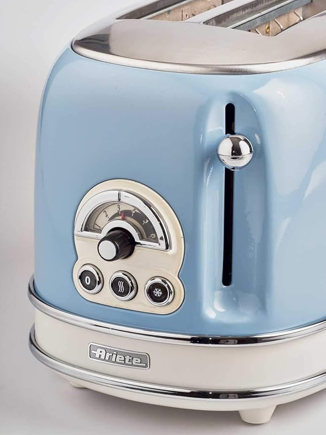 Ariete Vintage 2 Slice Toaster 155, Toaster with 6 Toasting Levels, Automatic Ejection, Defrost Function, Removable Crumb Tray, Stainless Steel Body, 810W, Beige - Safqqa Egypt