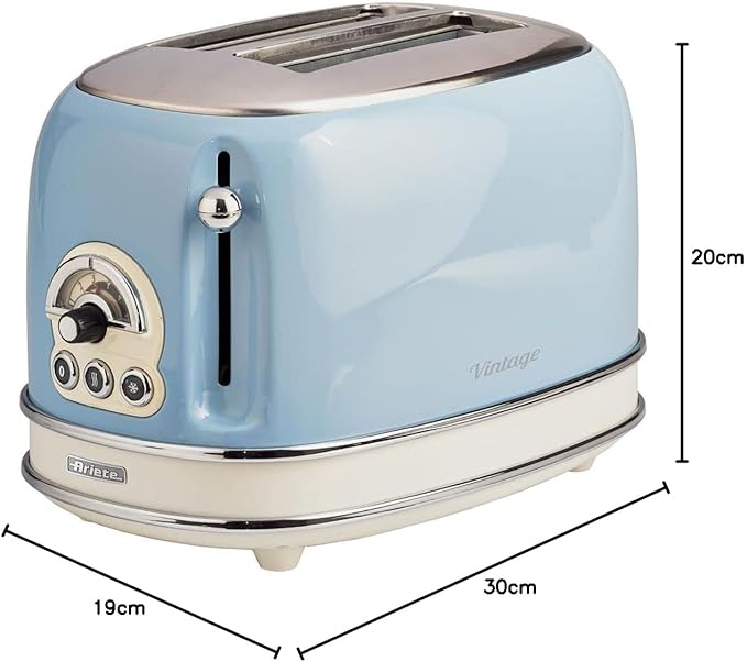 Ariete Vintage 2 Slice Toaster 155, Toaster with 6 Toasting Levels, Automatic Ejection, Defrost Function, Removable Crumb Tray, Stainless Steel Body, 810W, Beige - Safqqa Egypt
