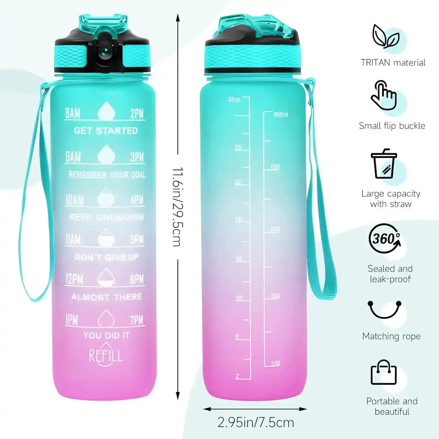 Generic 1 Litter Leakproof BPA Free Drinking Water Bottle with Time Marker & Straw to Ensure You Drink Enough Water Throughout The Day for Fitness and Outdoor Enthusiasts - Safqqa Egypt