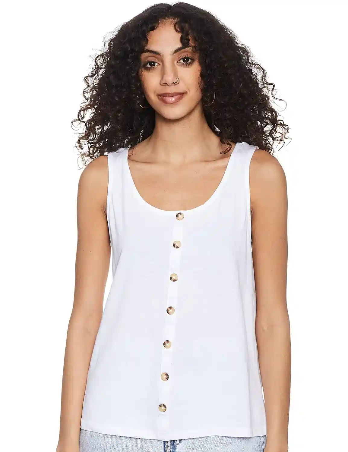 Matalan Plain Front Buttons Sleeveless Round Neck Top for Women - Safqqa Egypt
