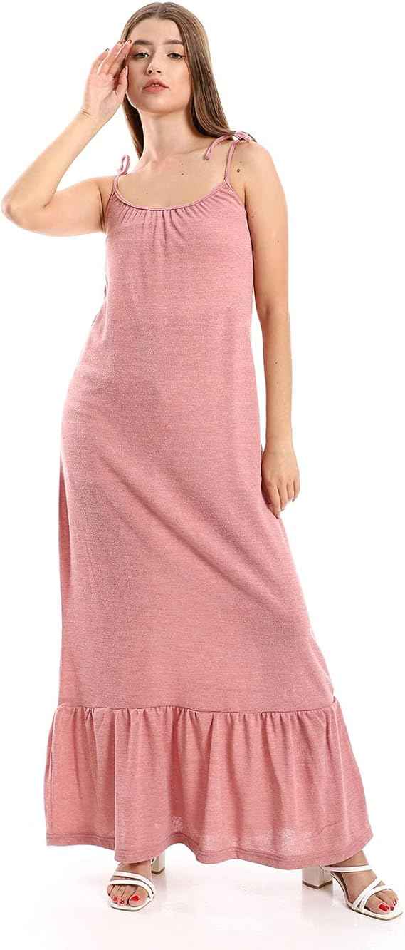 JAMILA Women Knitted Wide Round Collar Tiered Casual Dress DRESS - Safqqa Egypt