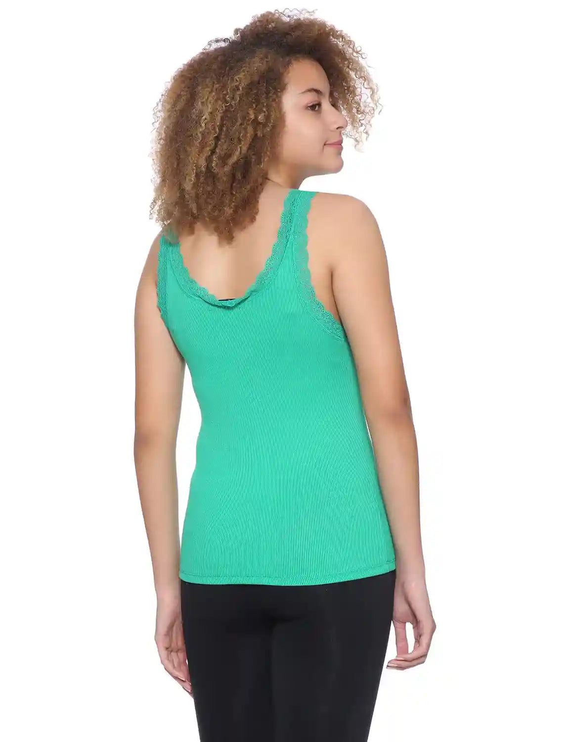 Splash Ribbed Scallop Lace Trims Sleeveless V-Neck Top for Women - Safqqa Egypt